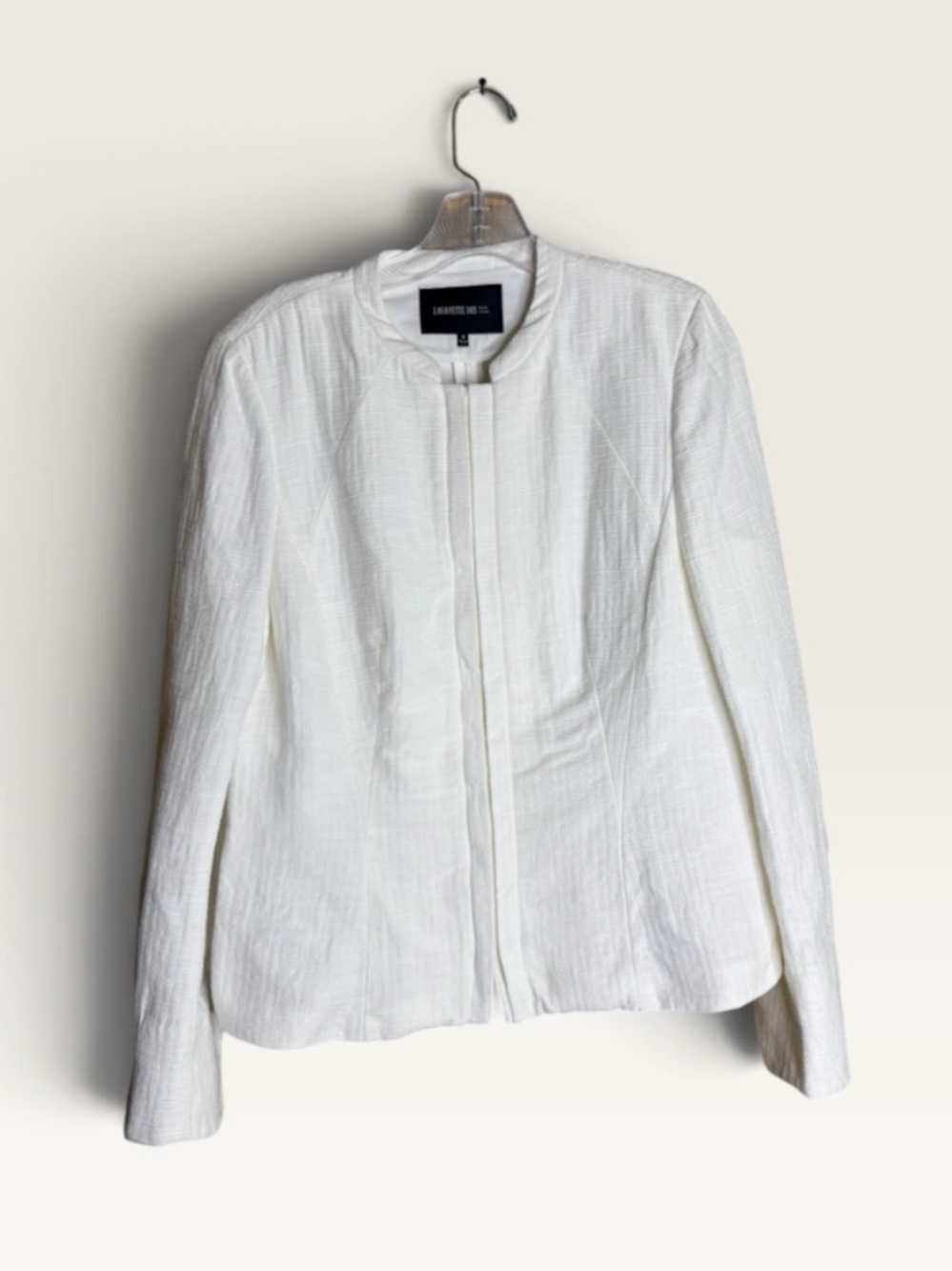 Lafayette 148 New York Size 8 Ivory Cotton Linen Textured Jacket